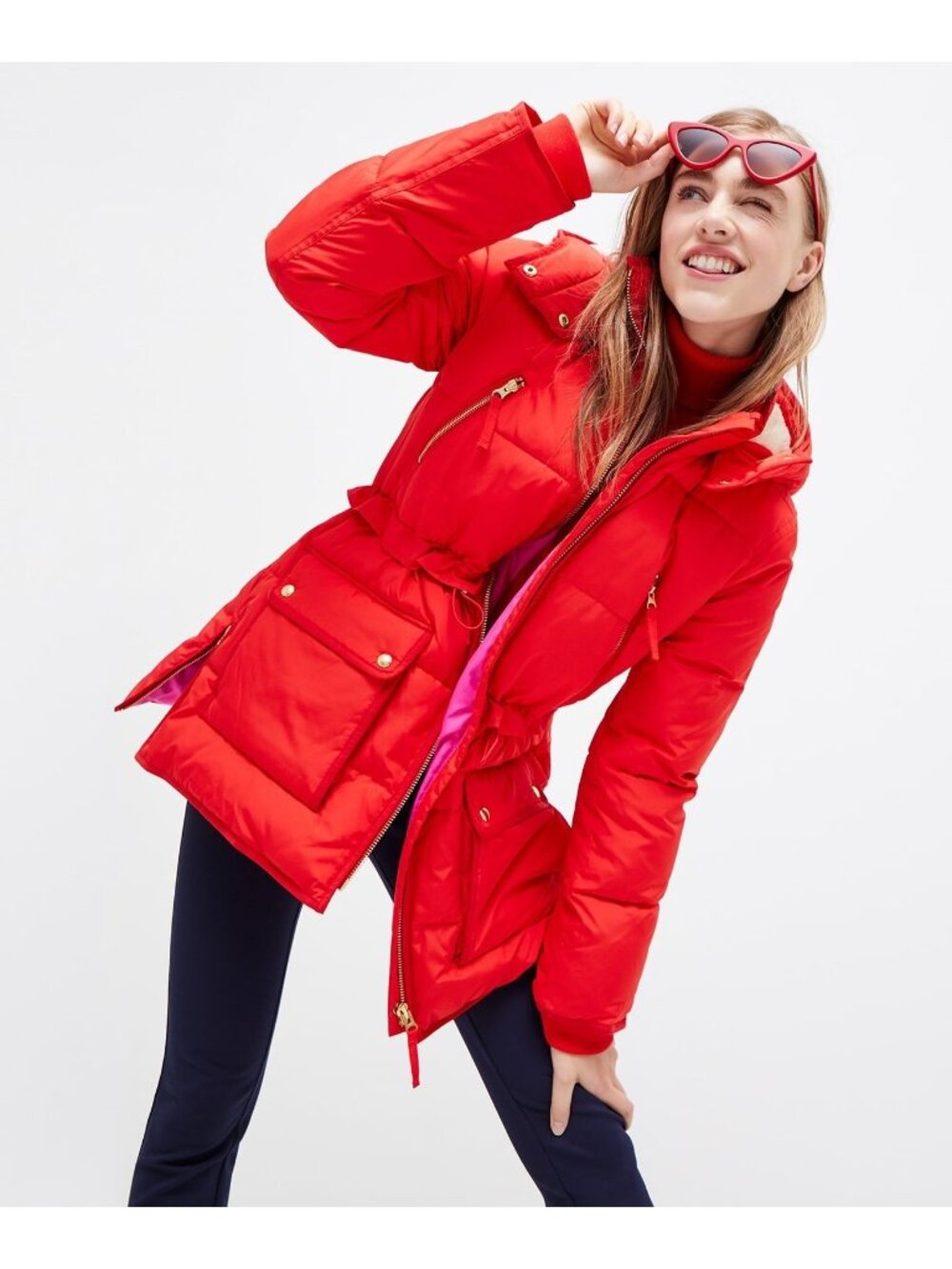 J.Crew Red Hooded Puffer Chateau Jacket, Size S